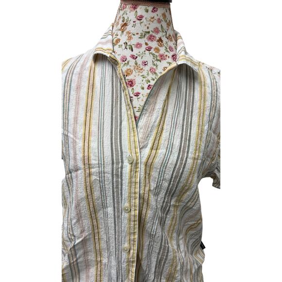 ☀️ Eddie Bauer M Linen Blend Striped Button Shirt – Summer Coastal Top - Picture 2 of 4